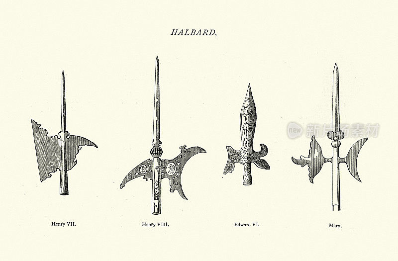 英国Halberds也被称为halbard, halbert或瑞士voulge，一种双手杆武器